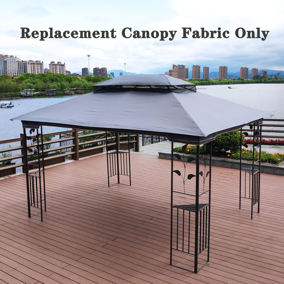 Elegant Gray Double Roof Gazebo Replacement Canopy Top D311