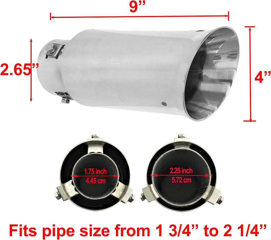 Universal Exhaust Tip Stainless Steel Double Wall Chrome Polish Pack of 2 B3835