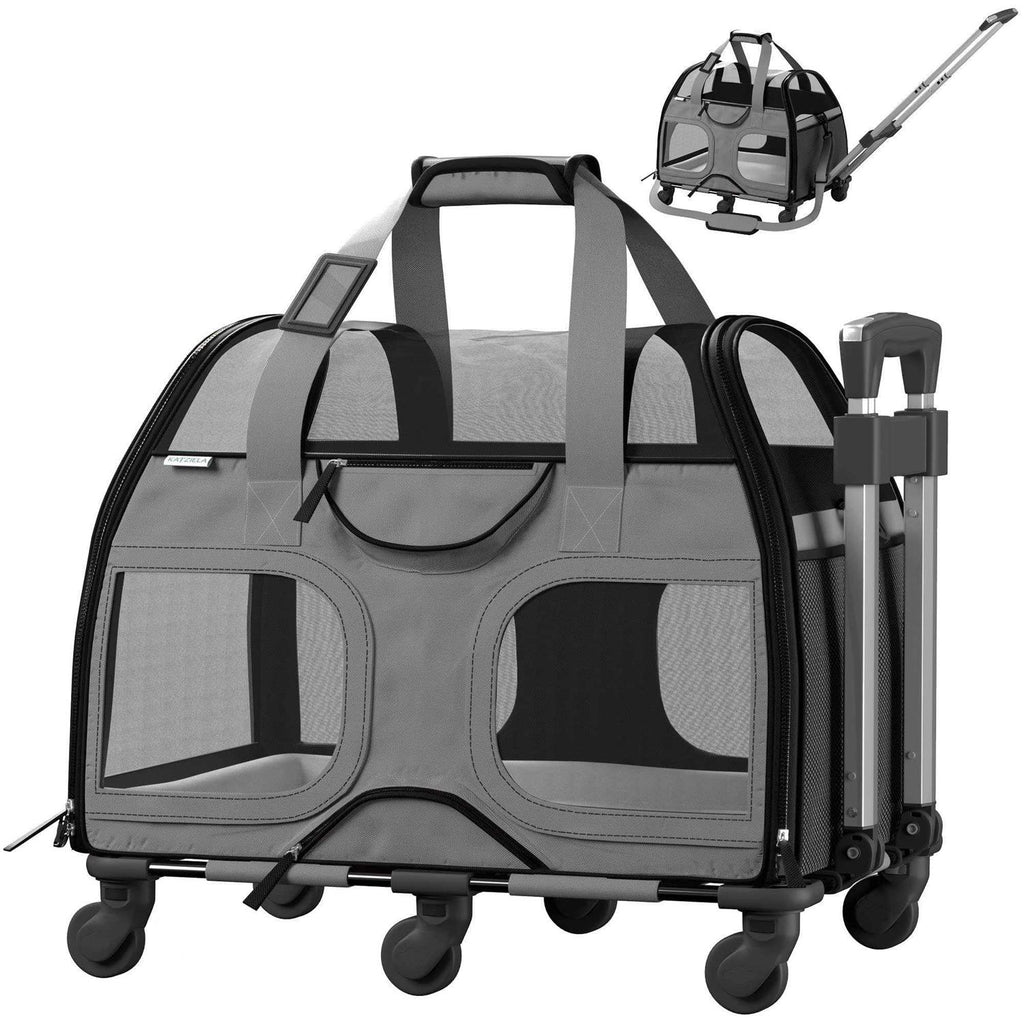 Pet Carrier with Removable Wheels and Double Telescopic Handle Q848
