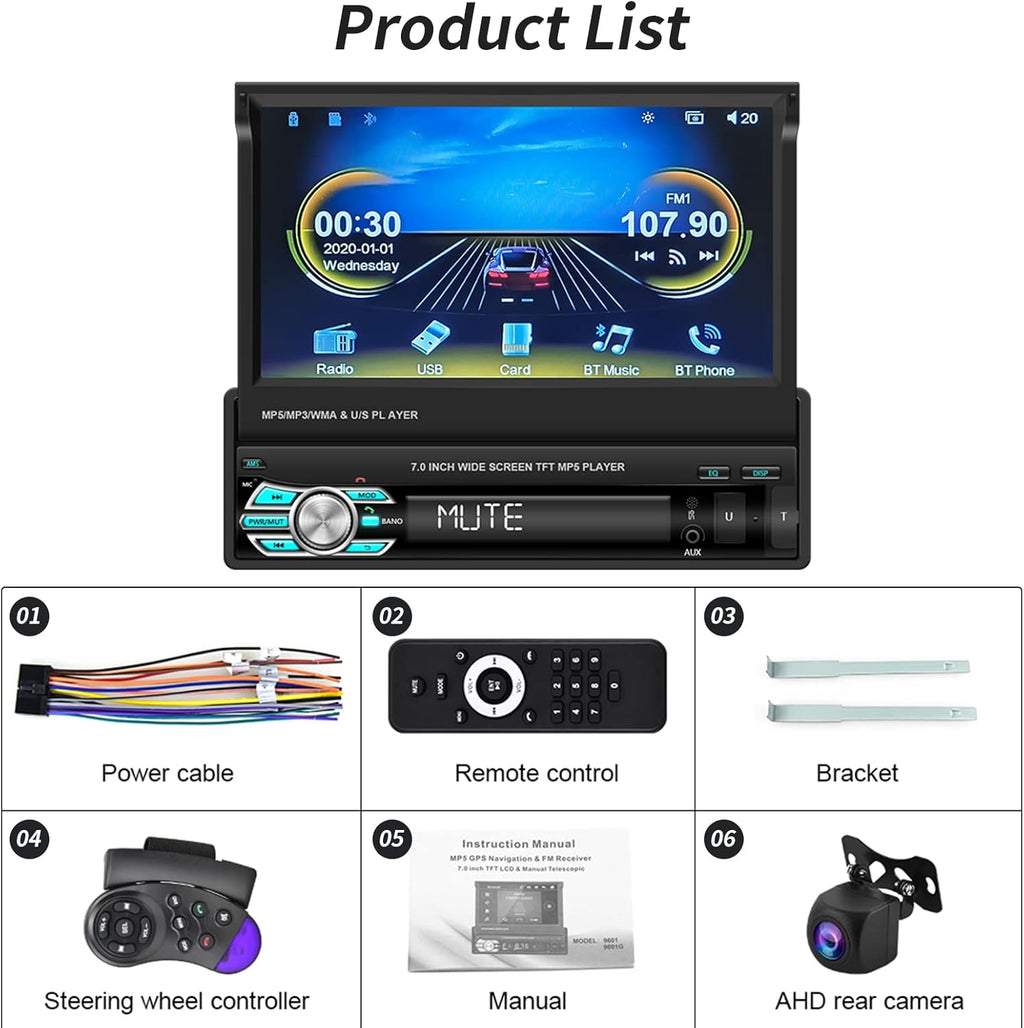 Single Din Car Stereo with Carplay Android Auto 7 Inch Touch Screen L5910