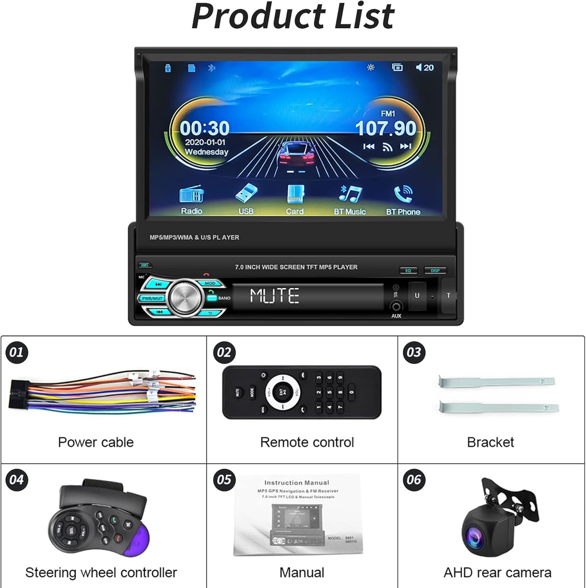 Single Din Car Stereo with Carplay Android Auto 7 Inch Touch Screen L5910