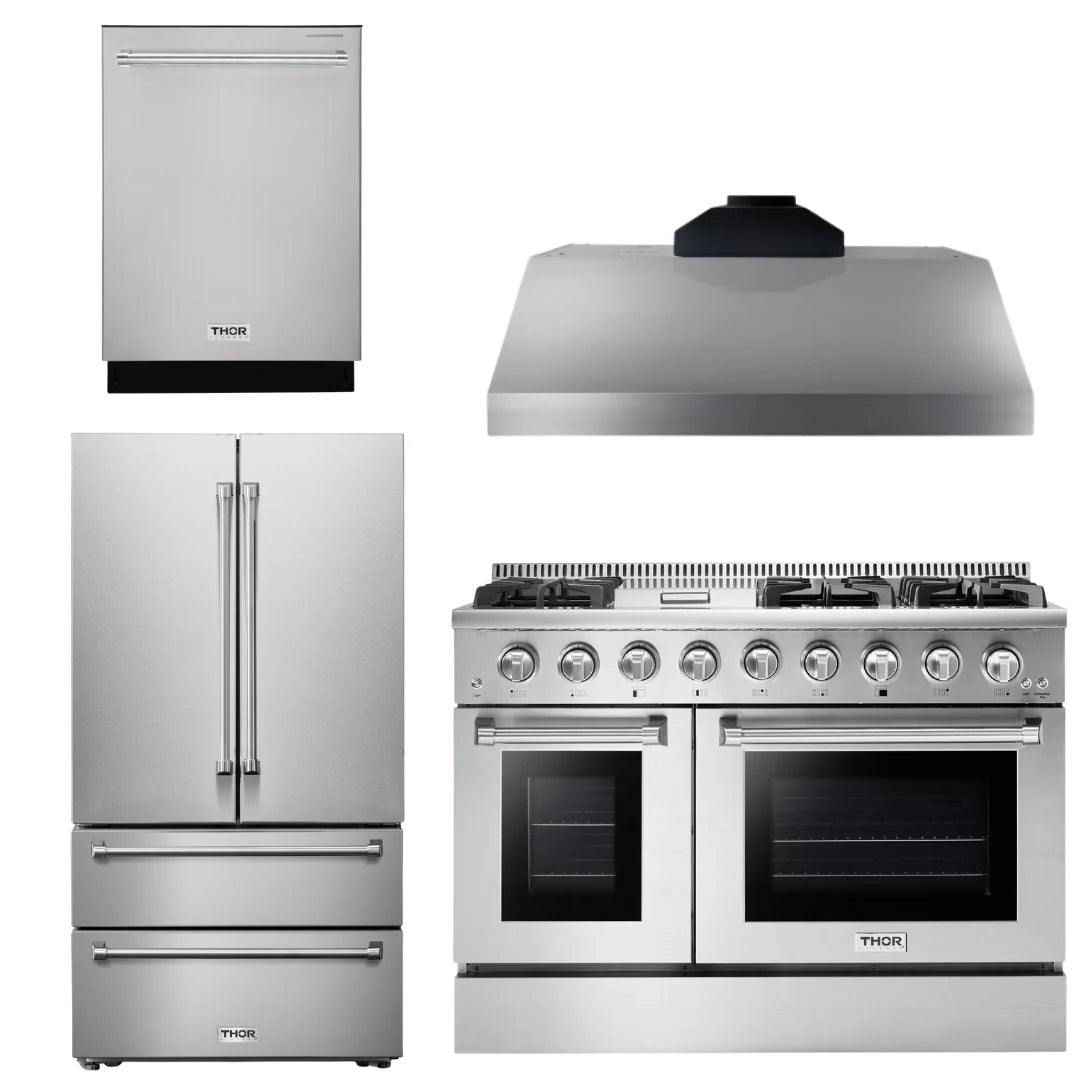 48 In. Natural Gas Range, Range Hood, Refrigerator, Dishwasher U49546
