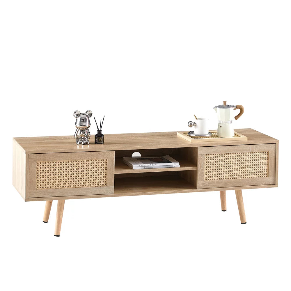 55 Inch Rattan TV Stand with Cabinet Storage U52369