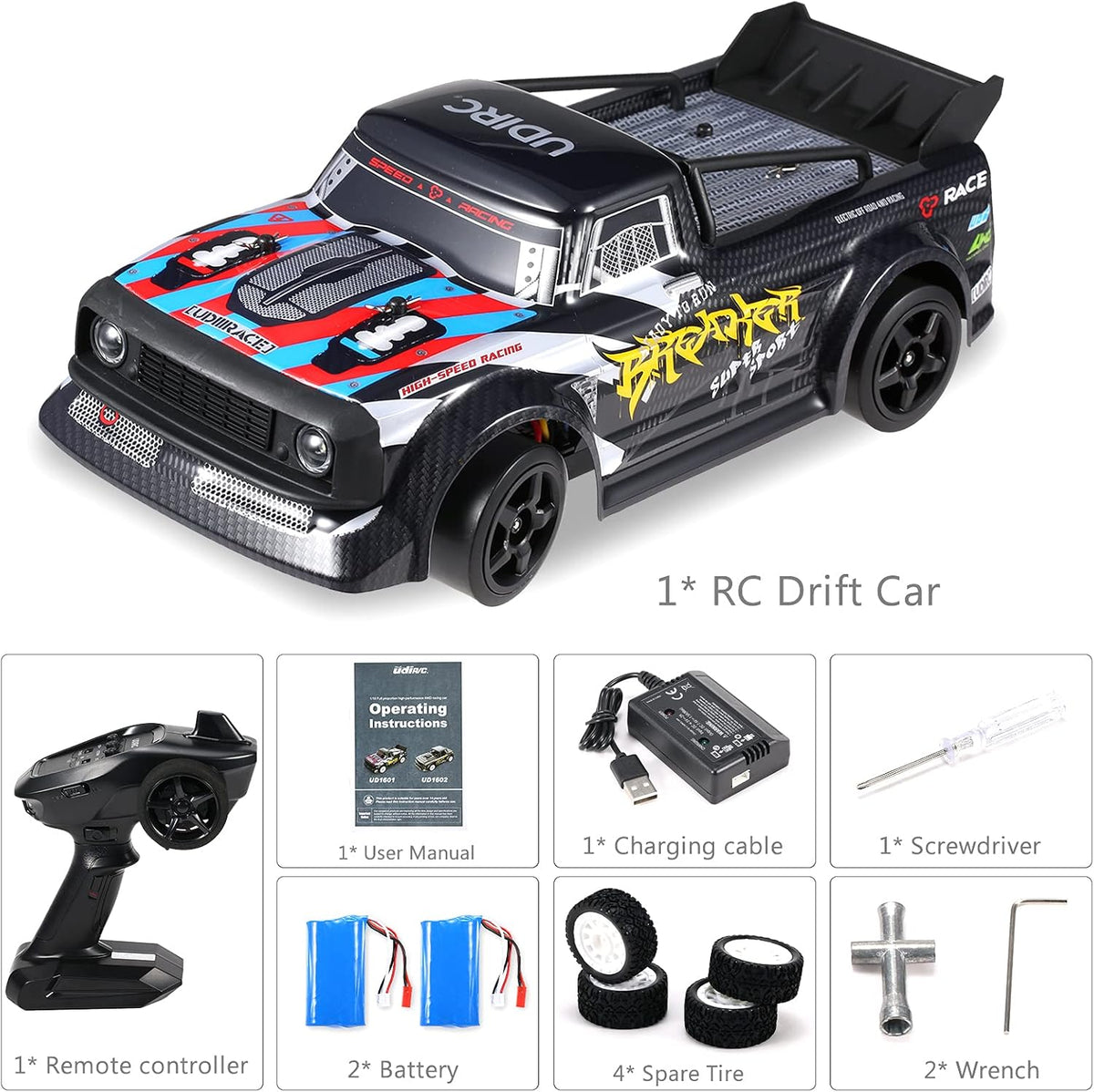 1:16 Scale 2.4GHz RC Drift Car, 4WD RTR, 2 Batteries T546339