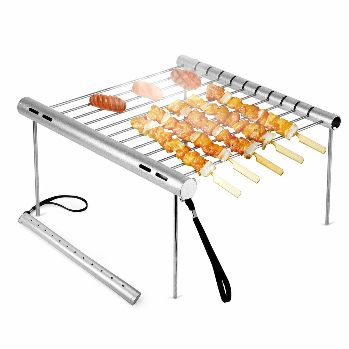 Portable Folding Barbeque Grill with Outdoor Baking Tray Holder N68375