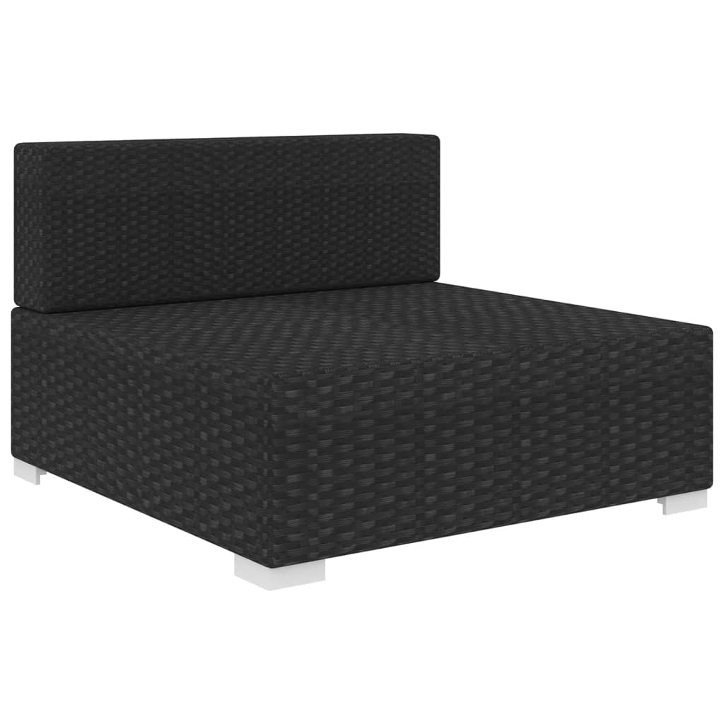 Black Poly Rattan Sectional Middle Seat with Cushions S767804