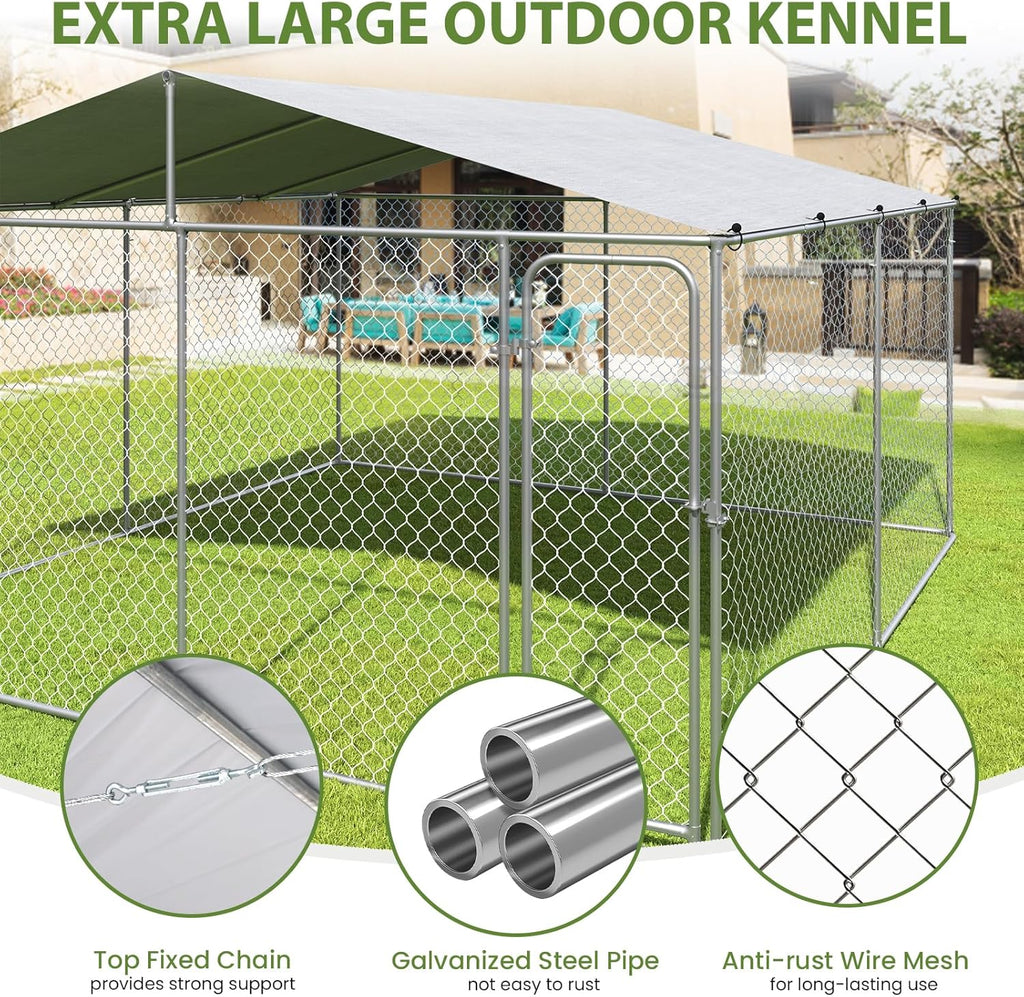 Extra Large Outdoor Dog Kennel with Roof and Lockable Door E2875