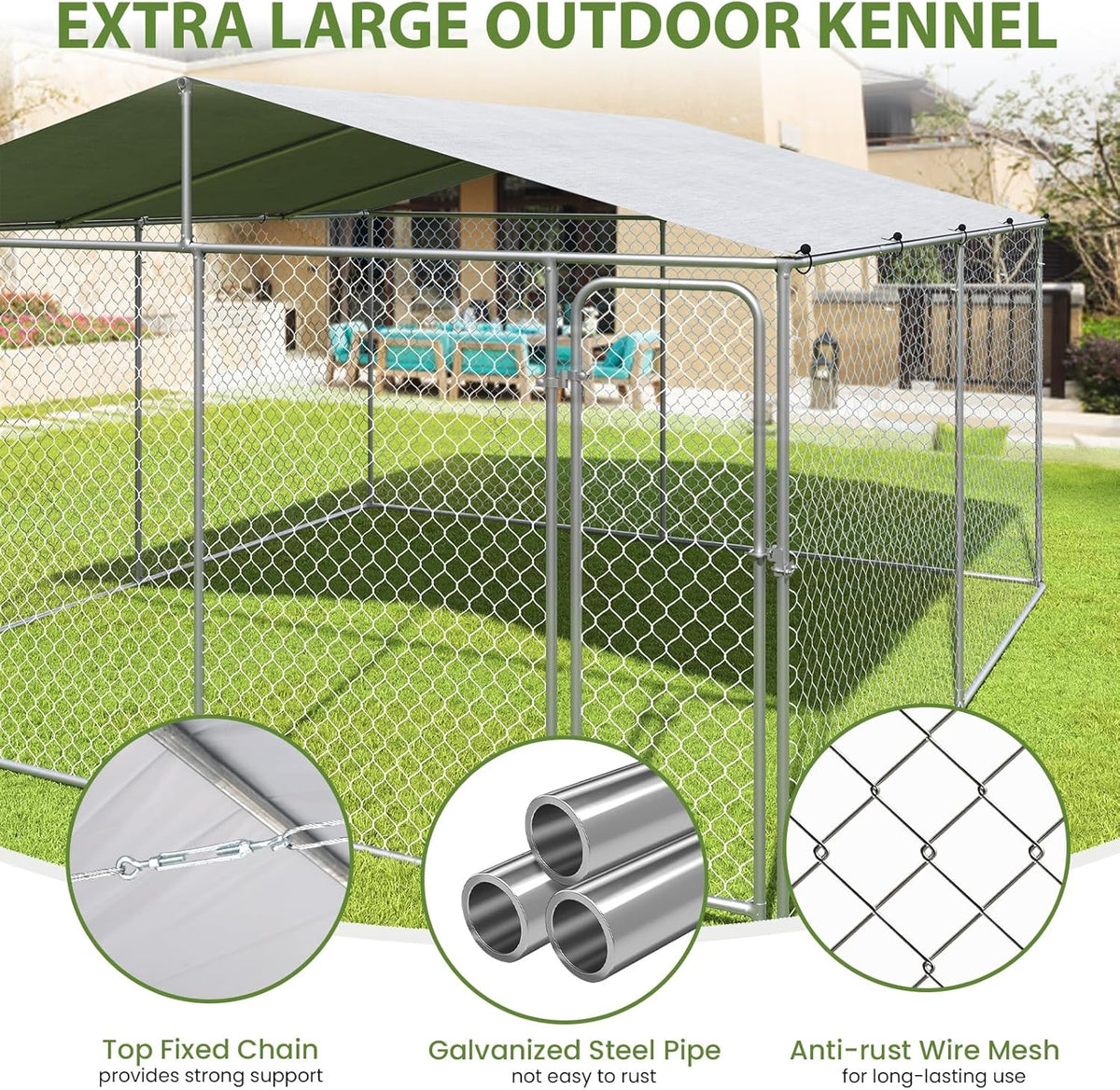 Extra Large Outdoor Dog Kennel with Roof and Lockable Door E2875