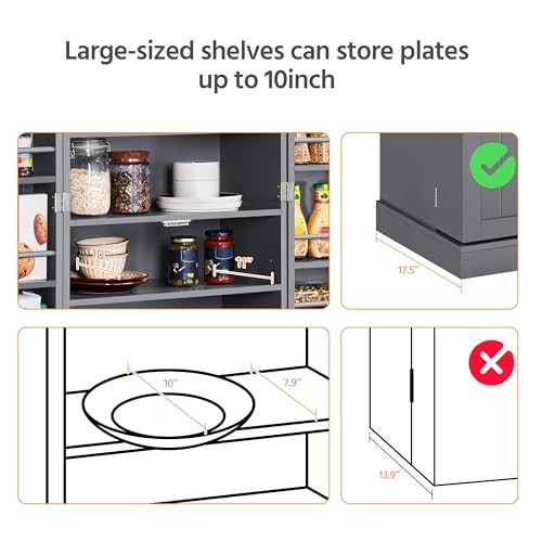 White Kitchen Pantry Storage Cabinet with Doors and 6 Adjustable Shelves Z652