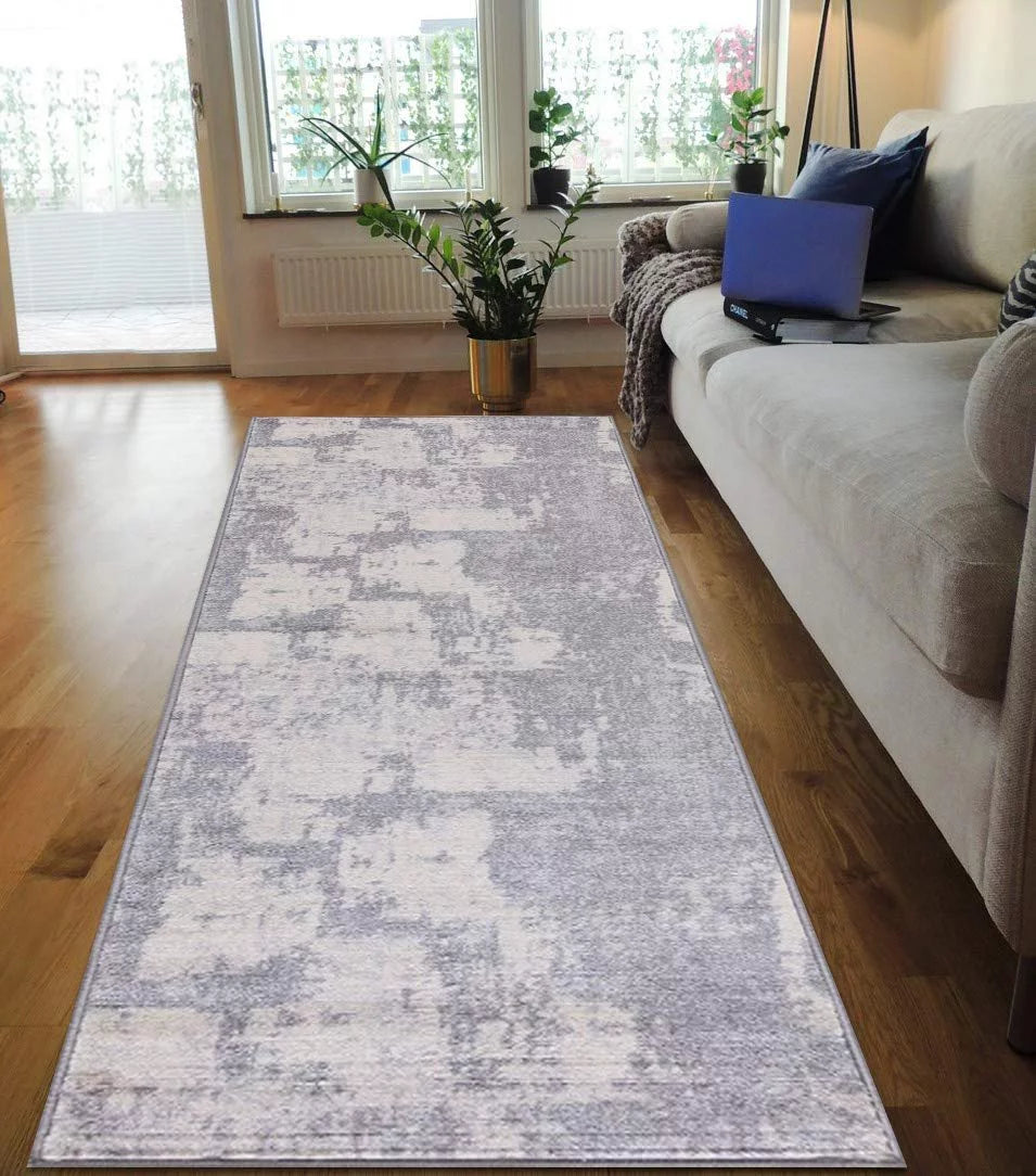 Abstract Silver Gray White Rug F8827