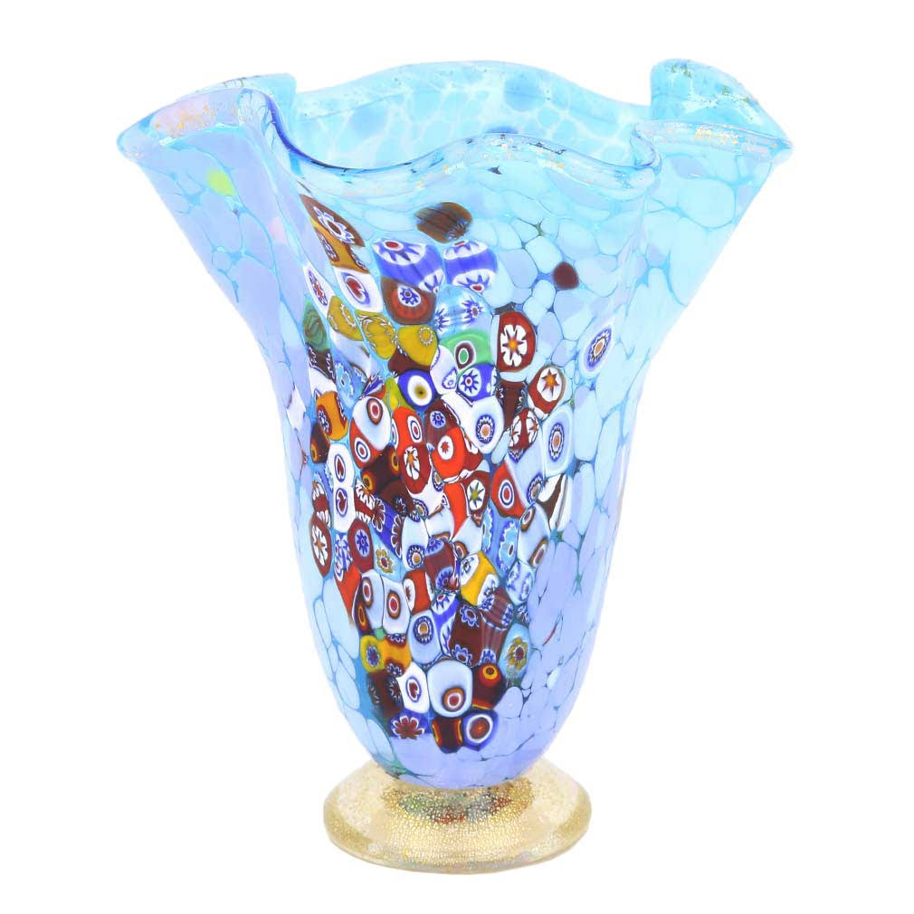 Aqua Murano Glass Millefiori Vase L649144