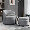 Grey Teddy Fabric Upholstered Swivel Barrel Chair with Storage Ottoman U291