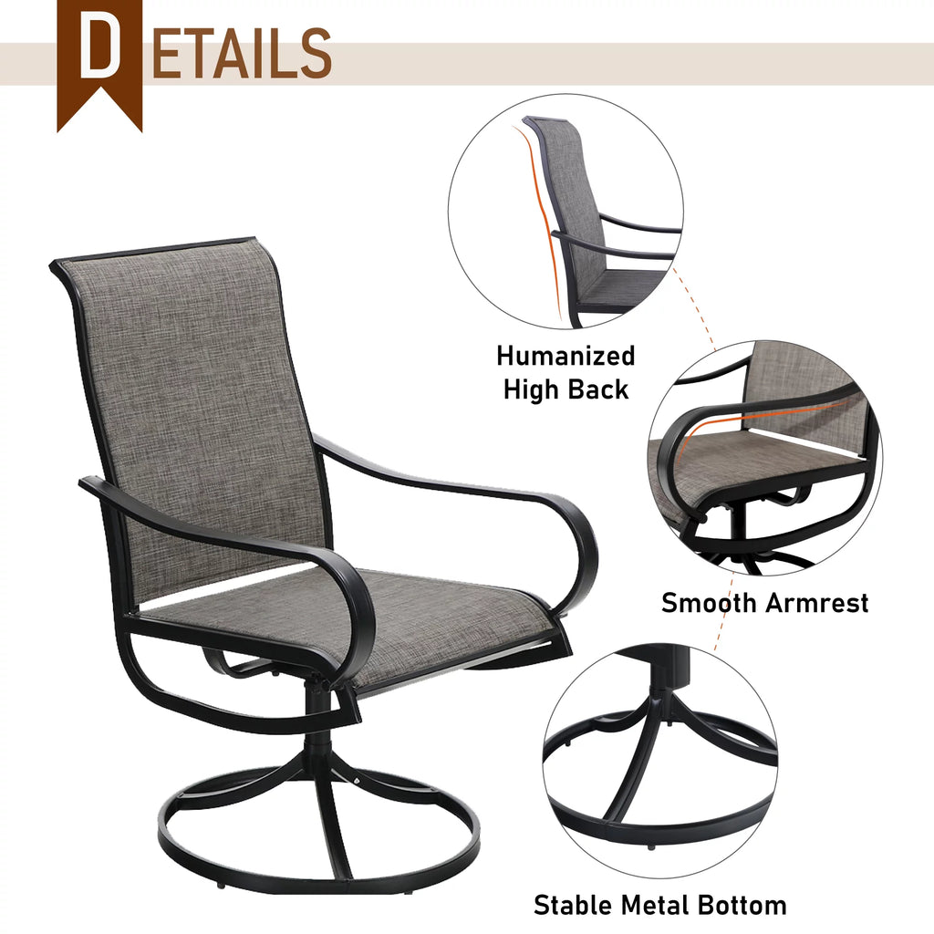 2Pcs Patio Dining Swivel Chairs Set with Black Steel Frame H482