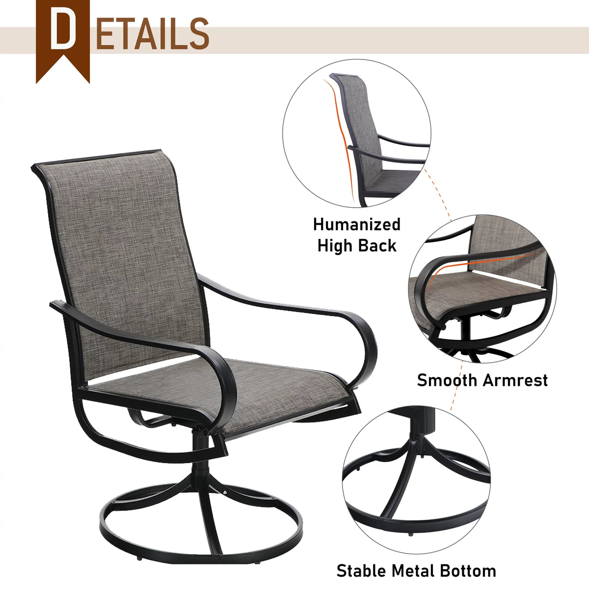 2Pcs Patio Dining Swivel Chairs Set with Black Steel Frame H482