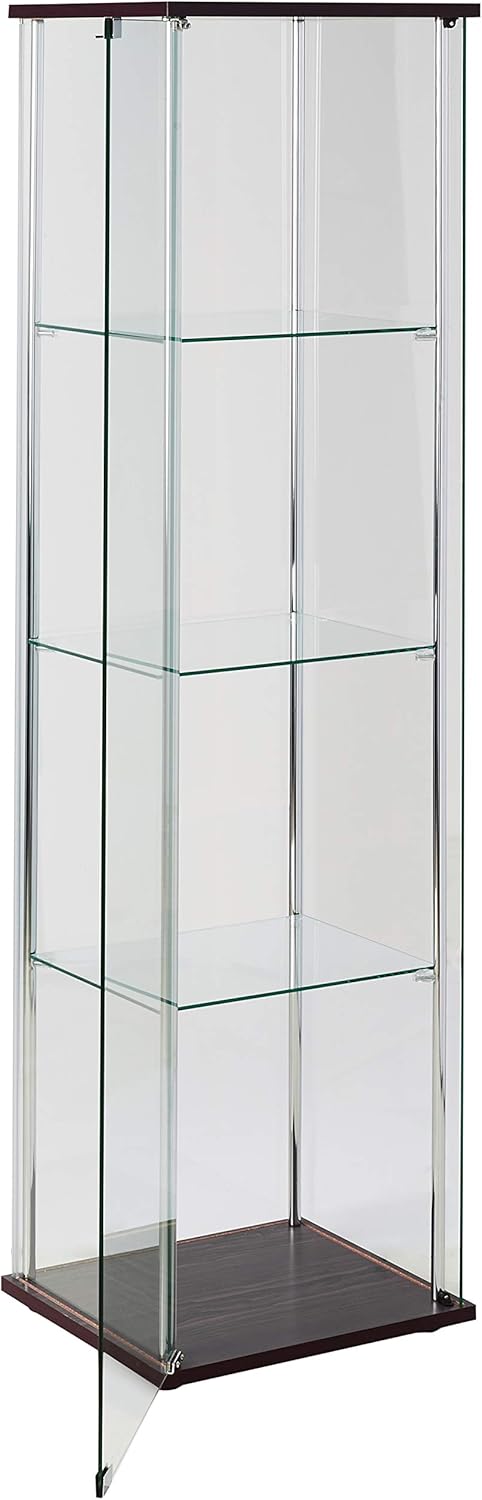 4-Shelf Glass Curio Cabinet, Cappuccino and Clear F664091