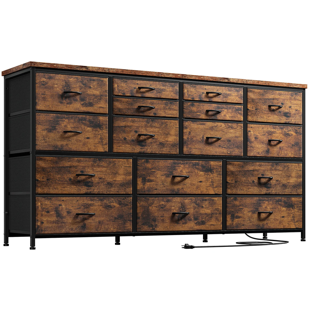 Black 16 Drawer Fabric Dresser TV Stand with Power Outlet F2388