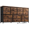 Black 16 Drawer Fabric Dresser TV Stand with Power Outlet F2388