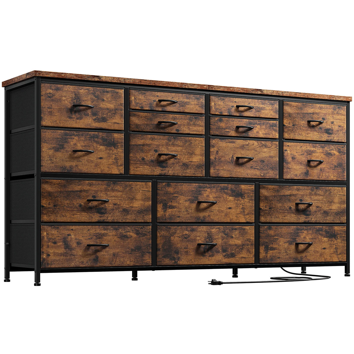 Black 16 Drawer Fabric Dresser TV Stand with Power Outlet F2388