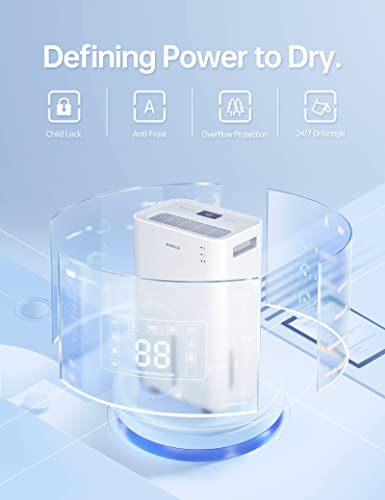 Dehumidifier with Auto or Manual Drainage, 36 db Noise Reducing, 3 Operation Modes U218