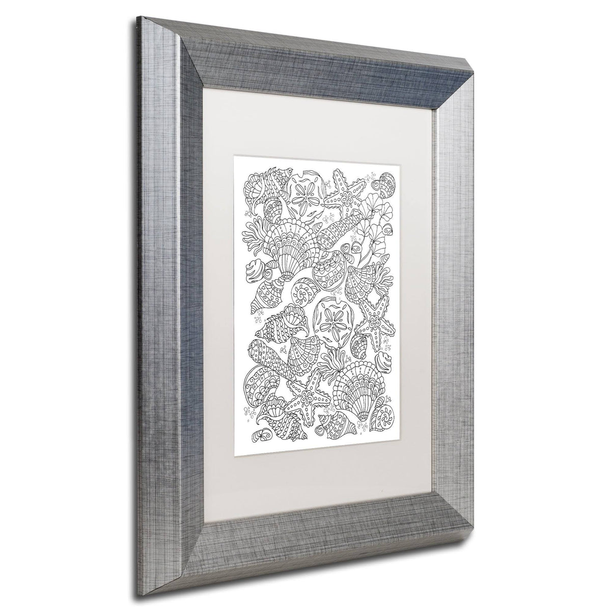 Nautical Shells White Matte Silver Frame 16x20-Inch U4966
