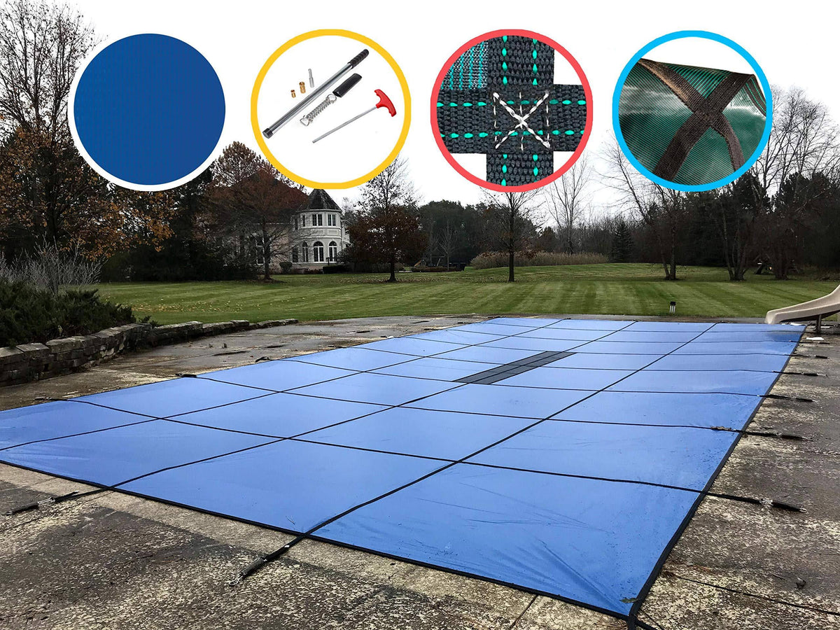 12& x 24& Blue Solid In Ground Pool Cover with Center Drain Panel U490