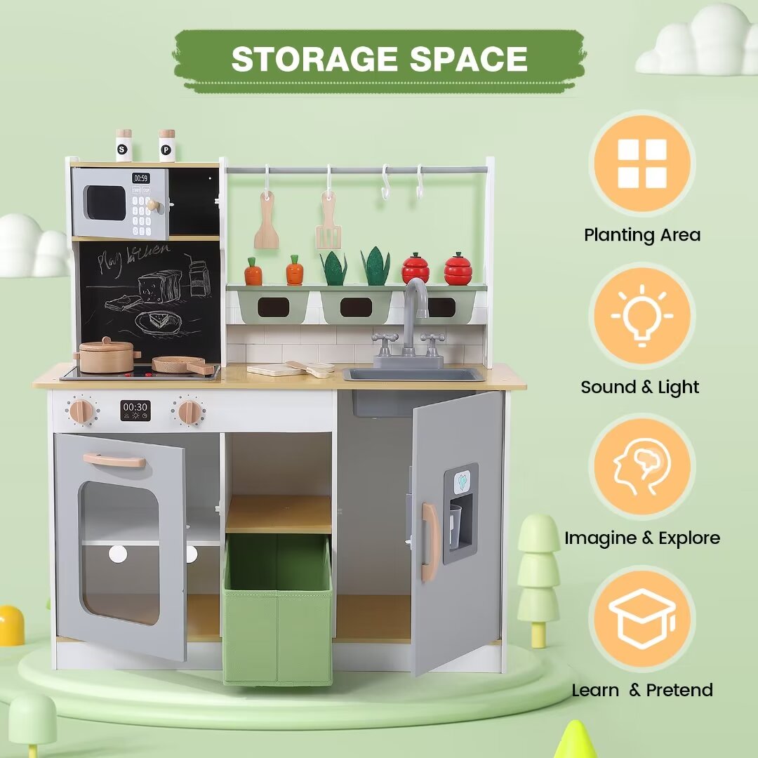Wooden Kids Play Kitchen with Cookware Accessories Z867044
