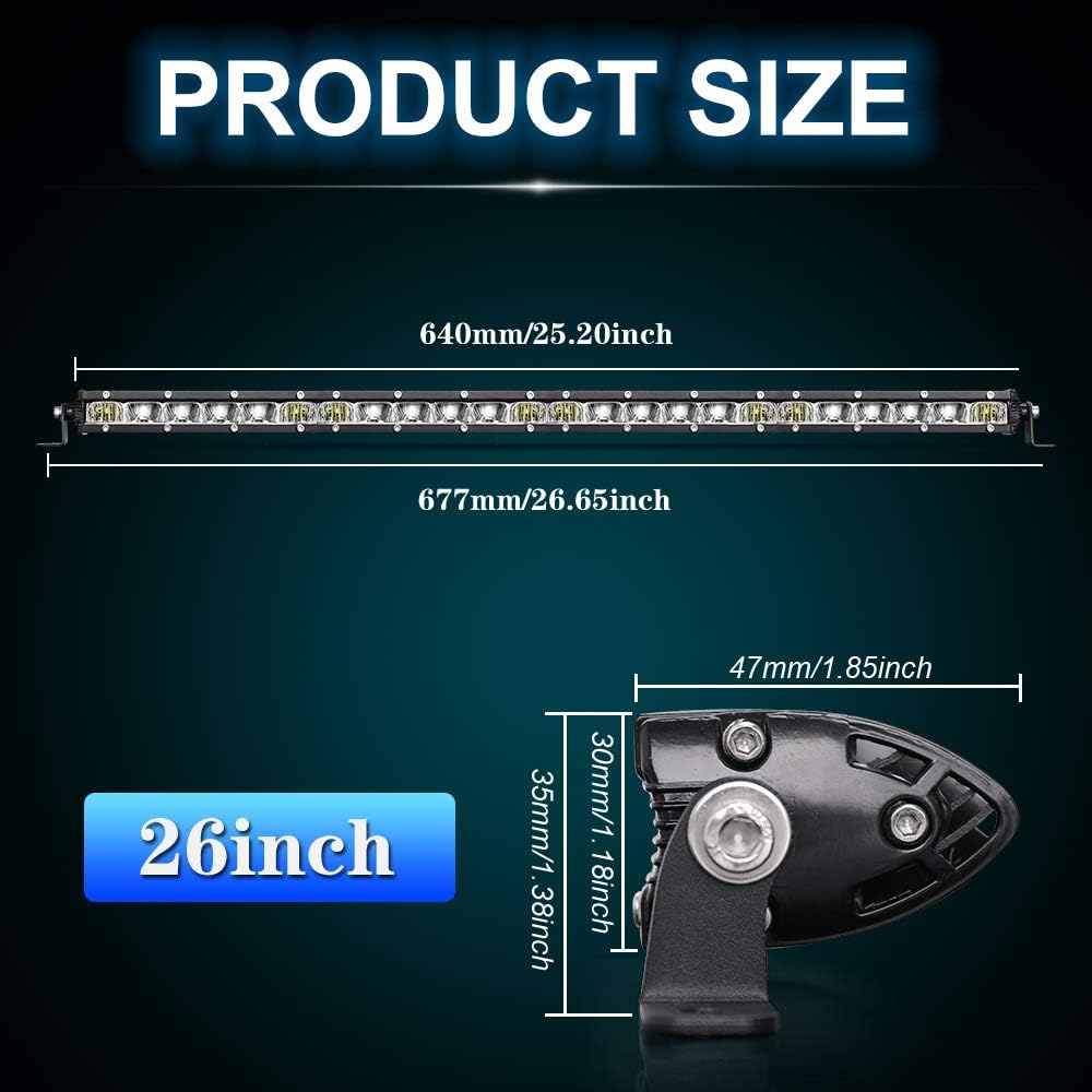 26 inch Single Row LED Light Bar Spot Flood Combo Beam 12V 24V Off Road Work Light P163