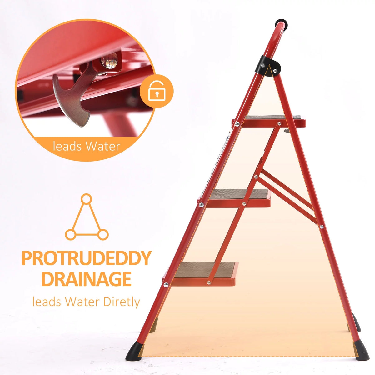 3 Step Folding Step Stool with Handrail White W595727