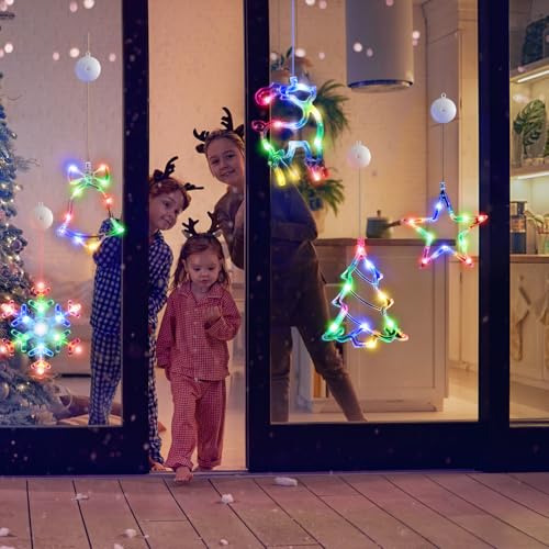 5Pack Christmas Window Lights with Timer, Battery Powered White LED Snowflake Decor J313
