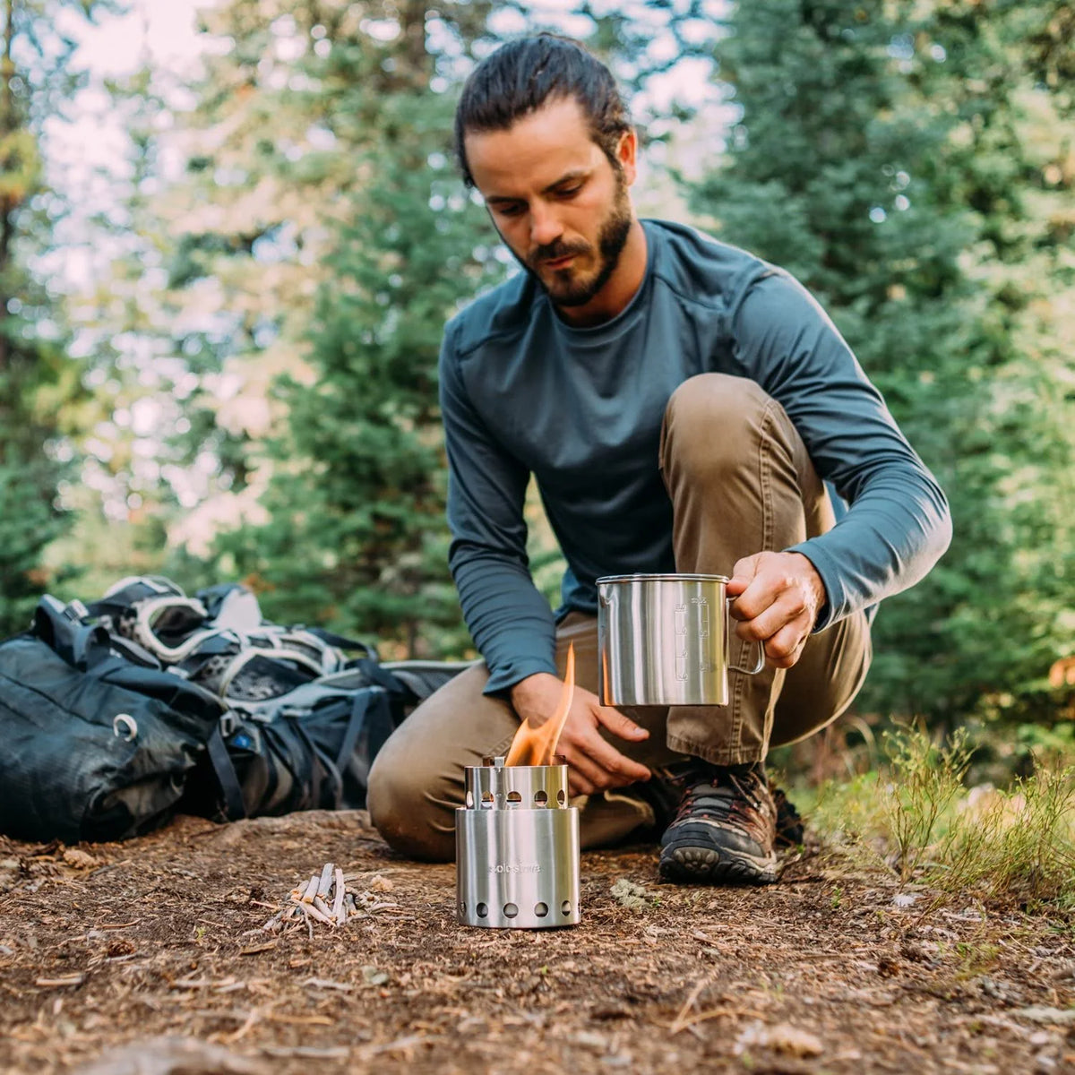 Portable Wood Burning Campstove with 900 ml Pot, 304 Stainless Steel, Compact M718236
