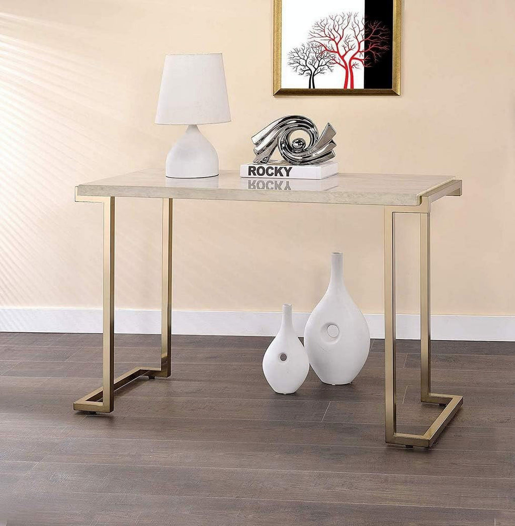 Champagne Beige Faux Marble Top Console Table W2575