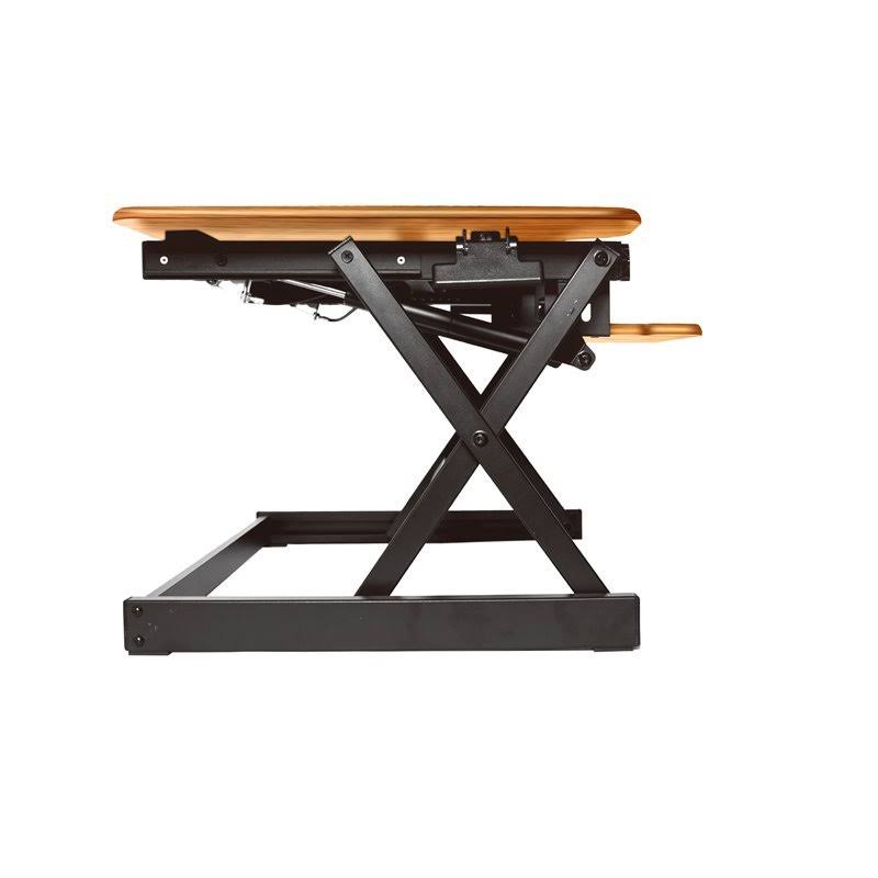 Teak Wood Adjustable Standing Desk Converter with Dual Monitor Mount Q741425