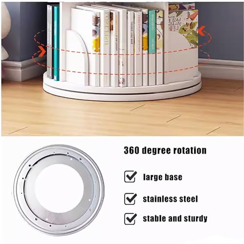 5 Tier White Solid Wood Rotating Bookshelf U63121