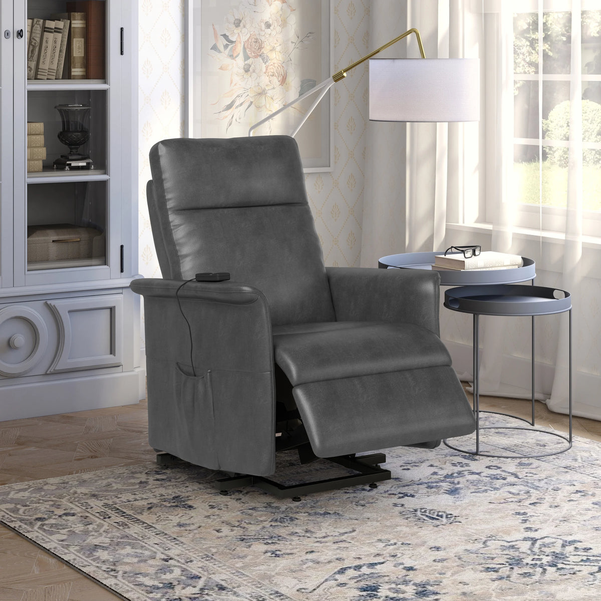 Gray Faux Leather Power Recline and Lift Chair G614384