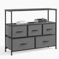 Gray 5 Drawer Fabric Dresser with Wood Shelves X883326