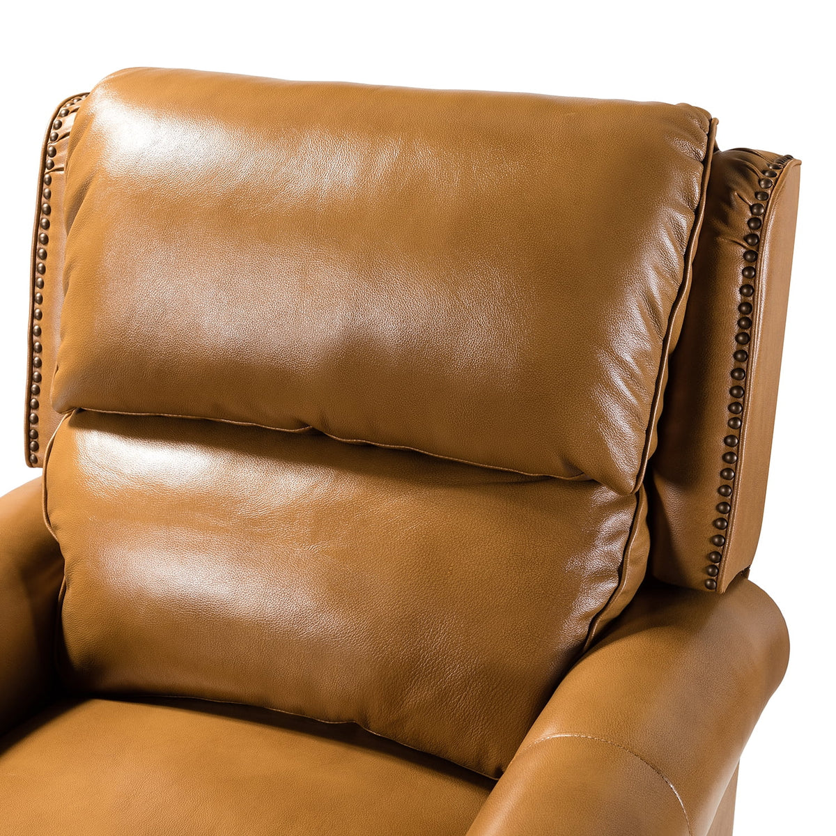 Camel Leather Recliner Chair with Wood Legs T18956