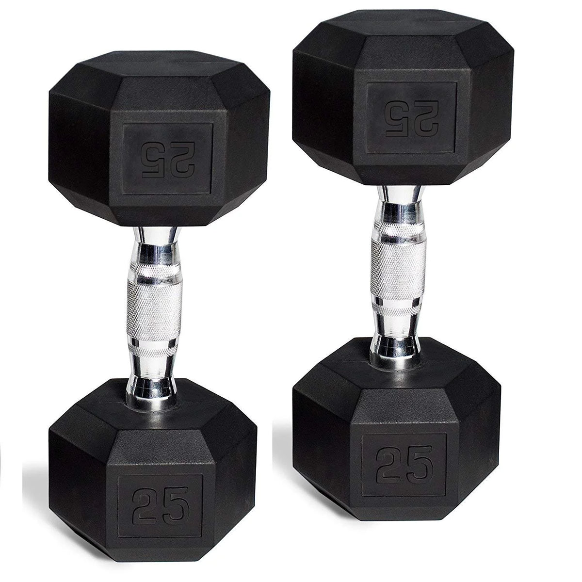 Set of 2 65 Lbs Hex Rubber Dumbbell with Metal Handles F69684
