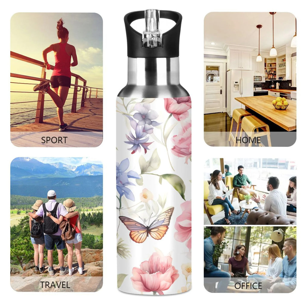 Stainless Steel Insulated Thermos Vacuum Flask Water Bottle with Straw Lid Y32614