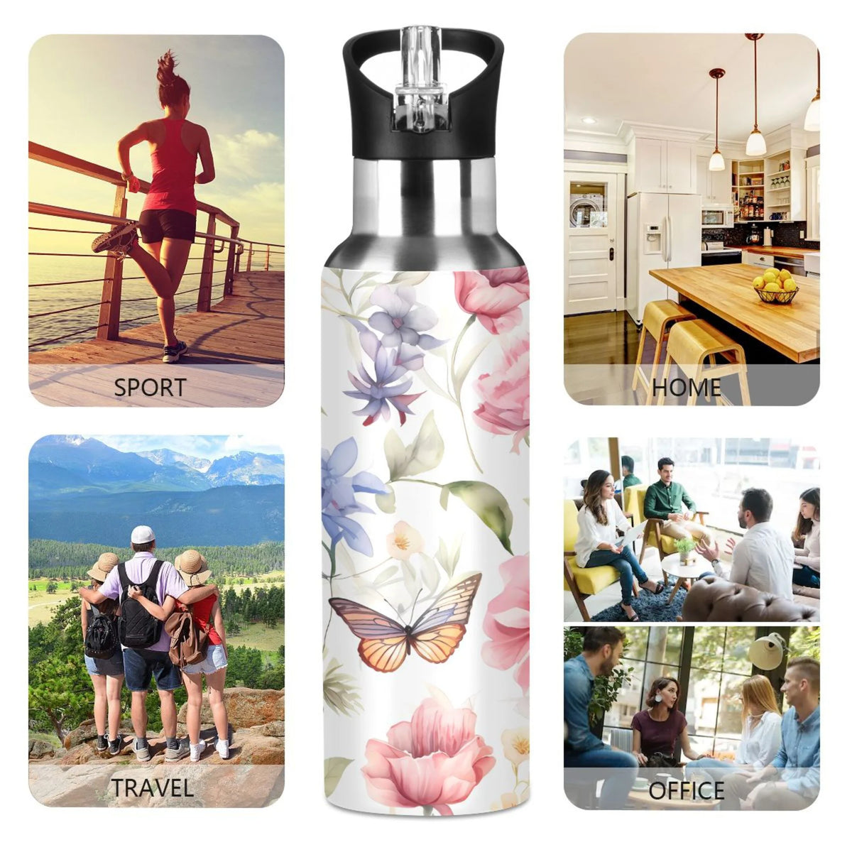 Stainless Steel Insulated Thermos Vacuum Flask Water Bottle with Straw Lid Y32614