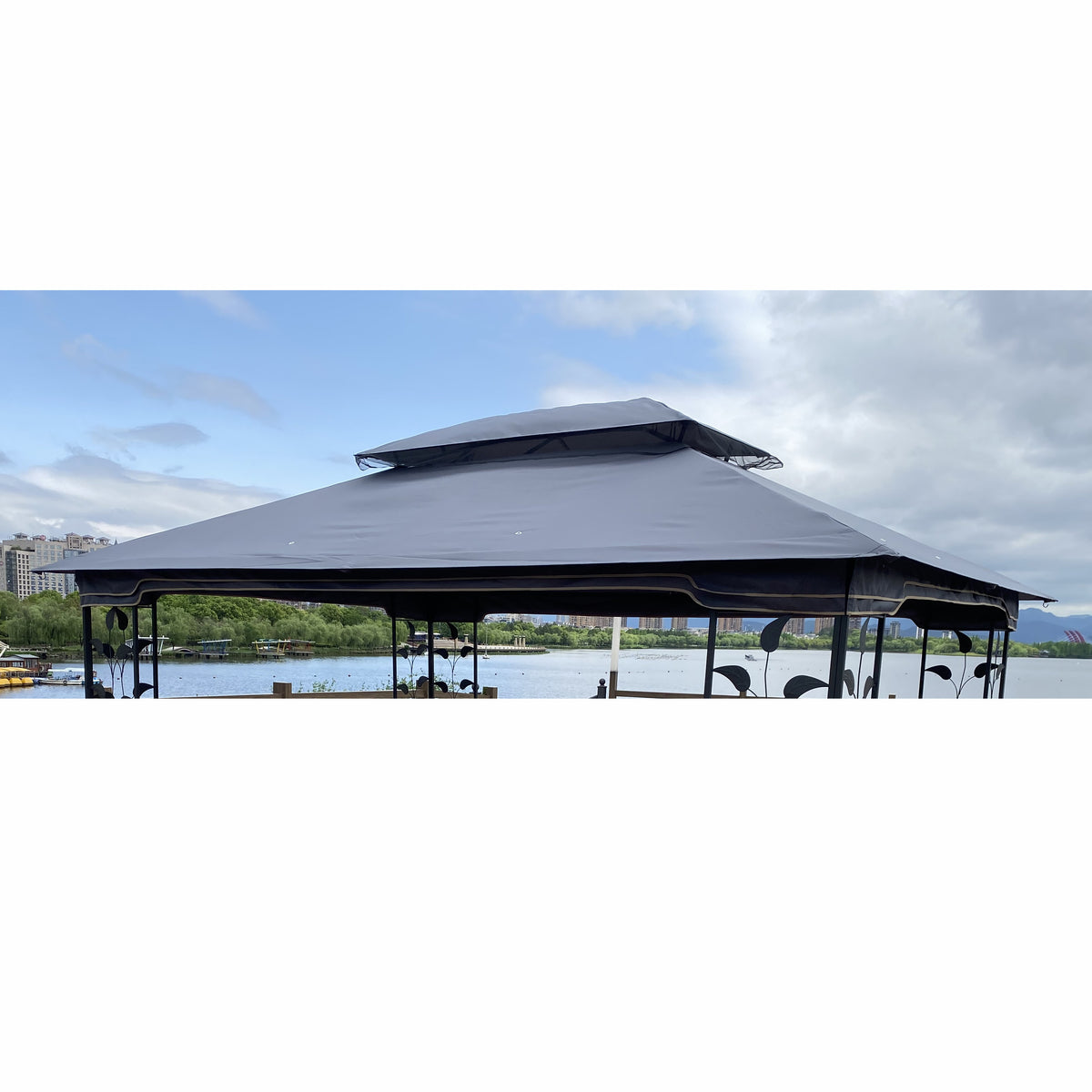 Elegant Gray Double Roof Gazebo Replacement Canopy Top D311
