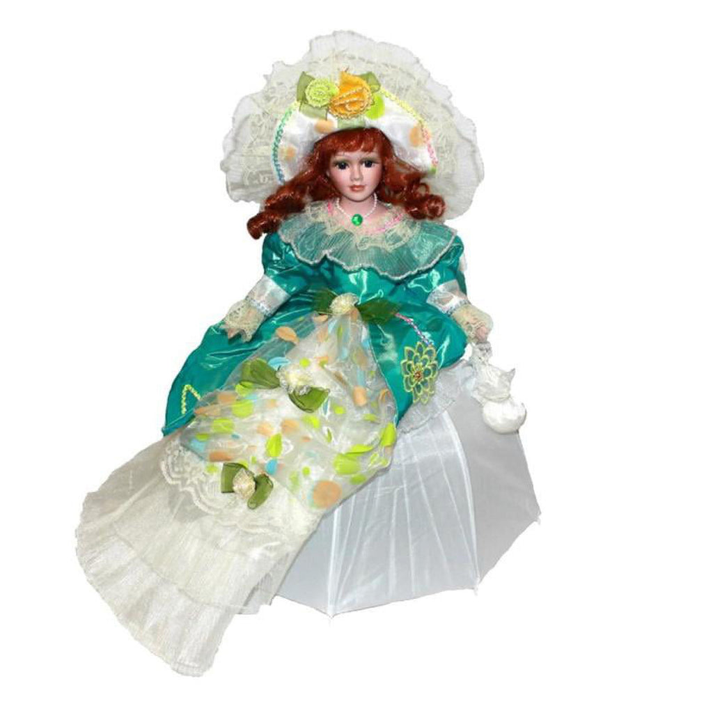 45cm Victorian Porcelain Doll with Umbrella Dress & Hat Y9991