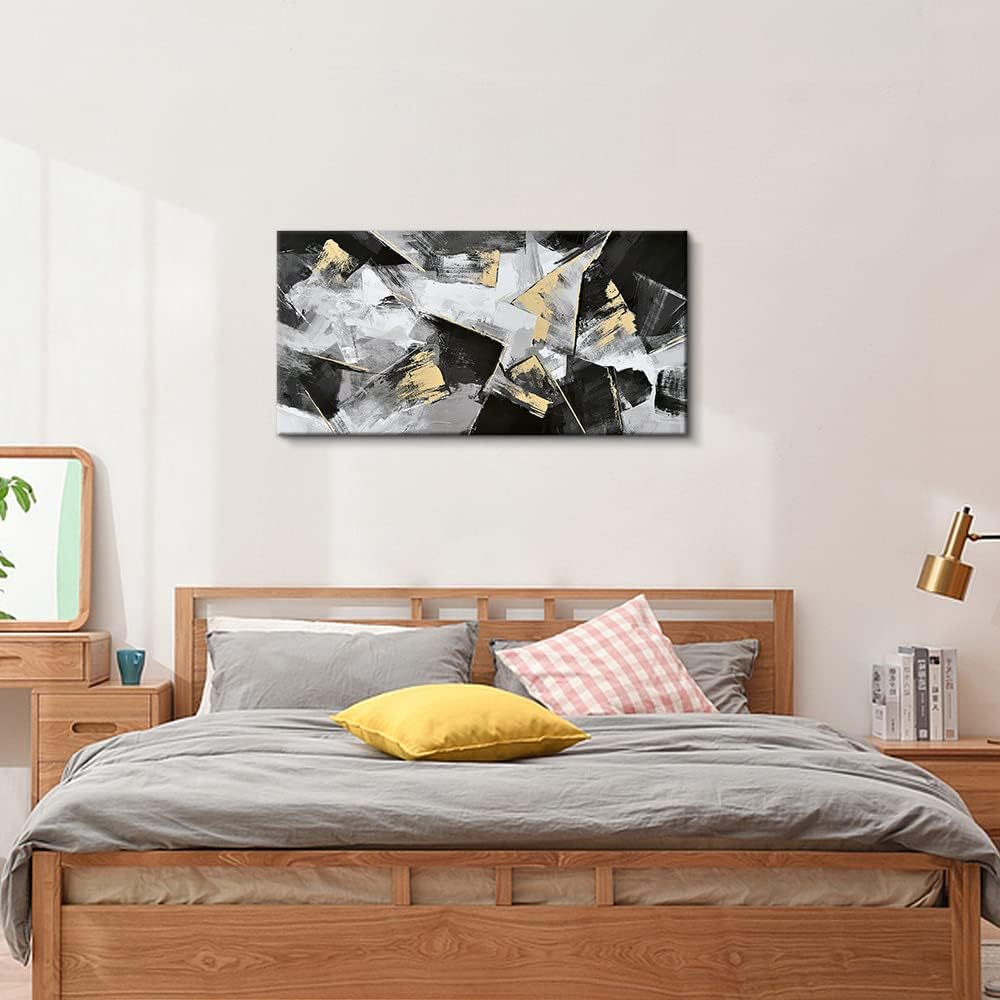 Abstract Geometry Black Gold Canvas Wall Art Y924983