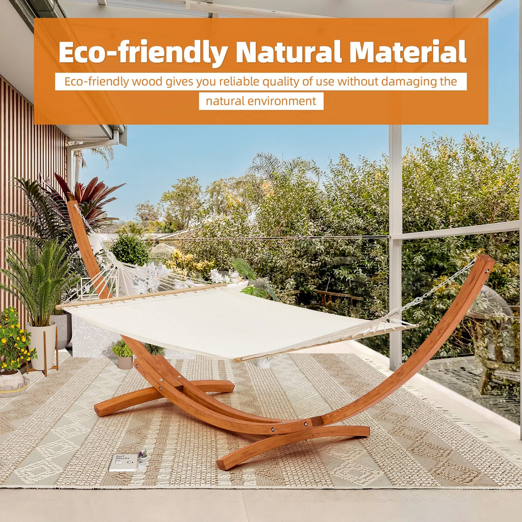 14FT Wooden Double Hammock with Stand P703340