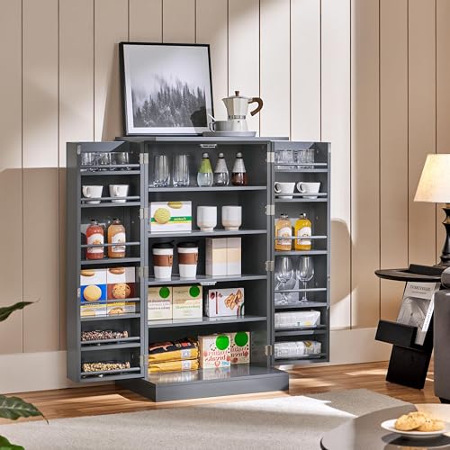 White Kitchen Pantry Storage Cabinet with Doors and 6 Adjustable Shelves Z652