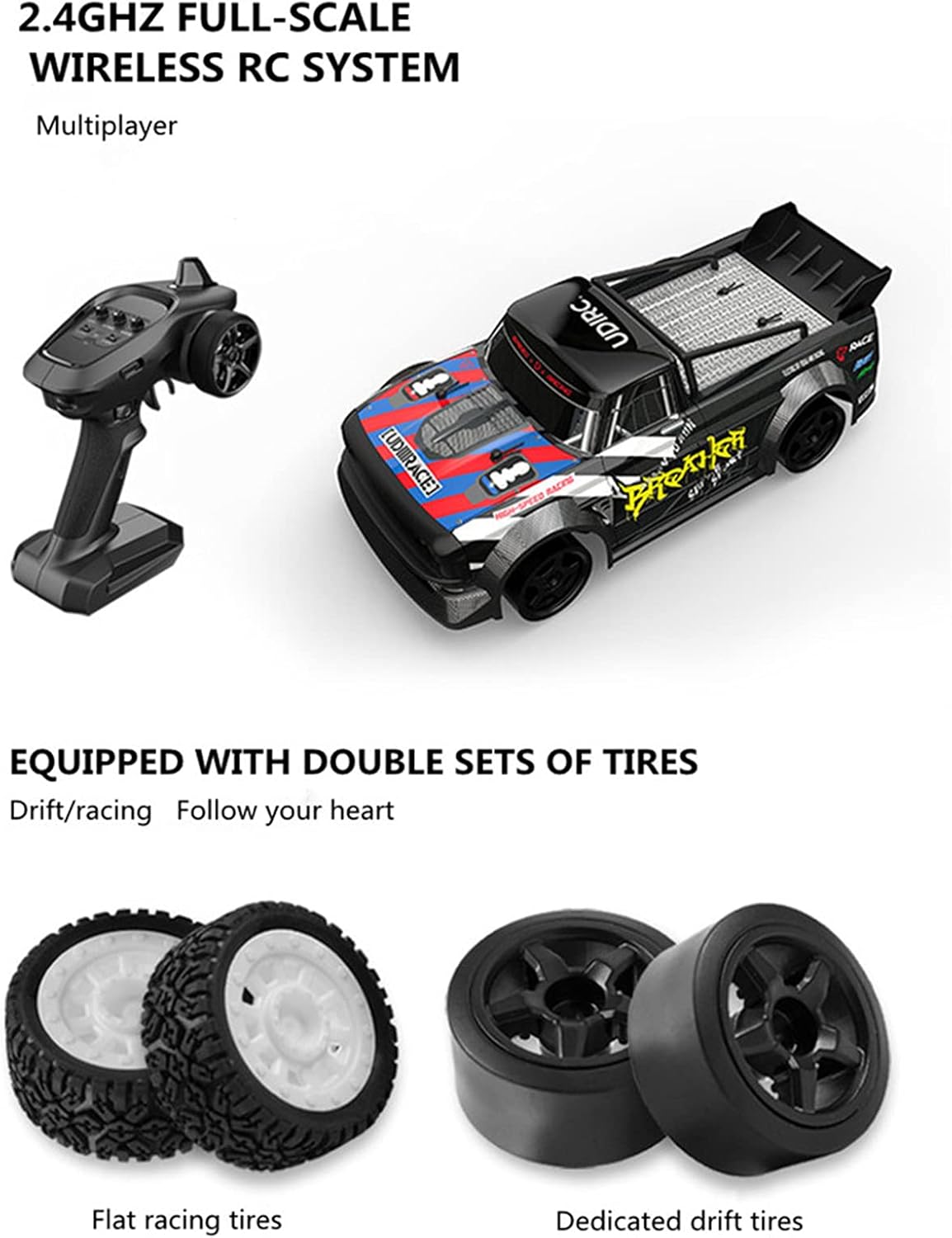 1:16 Scale 2.4GHz RC Drift Car, 4WD RTR, 2 Batteries T546339