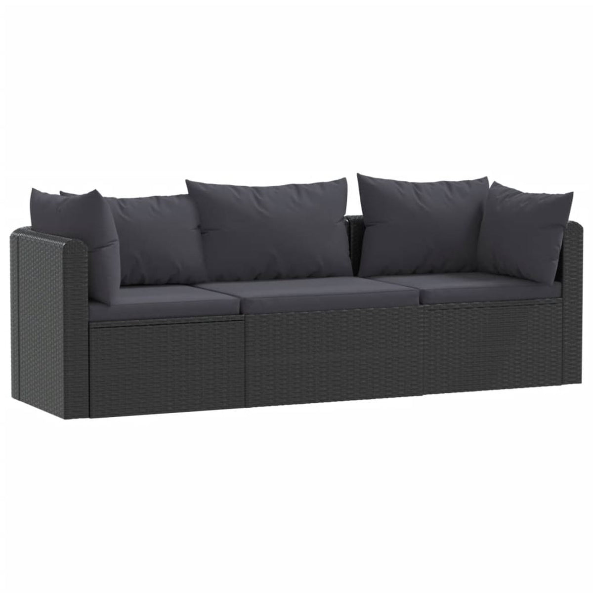 Black Poly Rattan 3 Piece Patio Sofa Set with Cushions O7843
