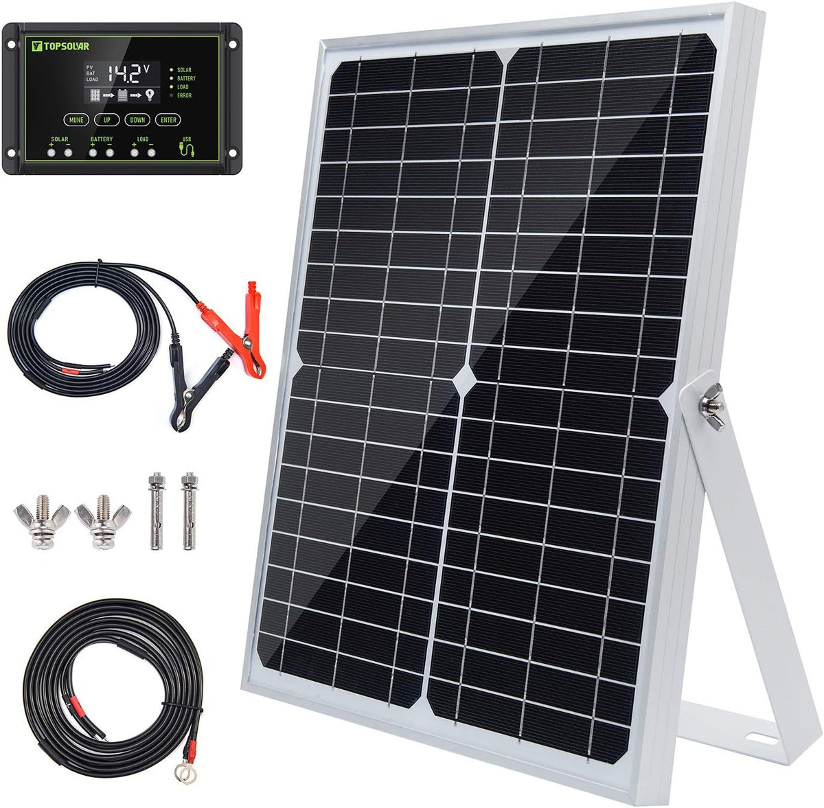20W 12V Solar Panel Kit with 10A PWM Charge Controller and Adjustable Mount I147751