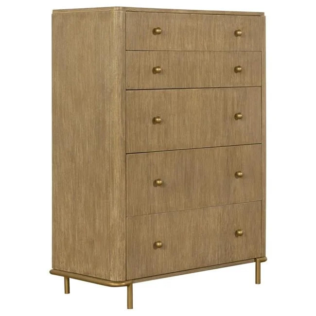 Brown Wood 5 Drawer Tall Dresser O735