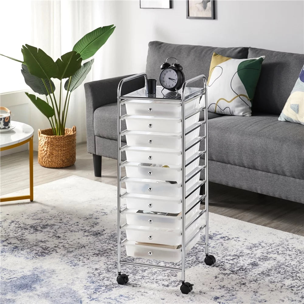 White 10 Drawer Rolling Storage Cart S90579