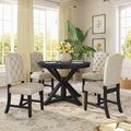 5 Piece Espresso Round Wood Dining Table Set with 4 Upholstered Chairs Y500225
